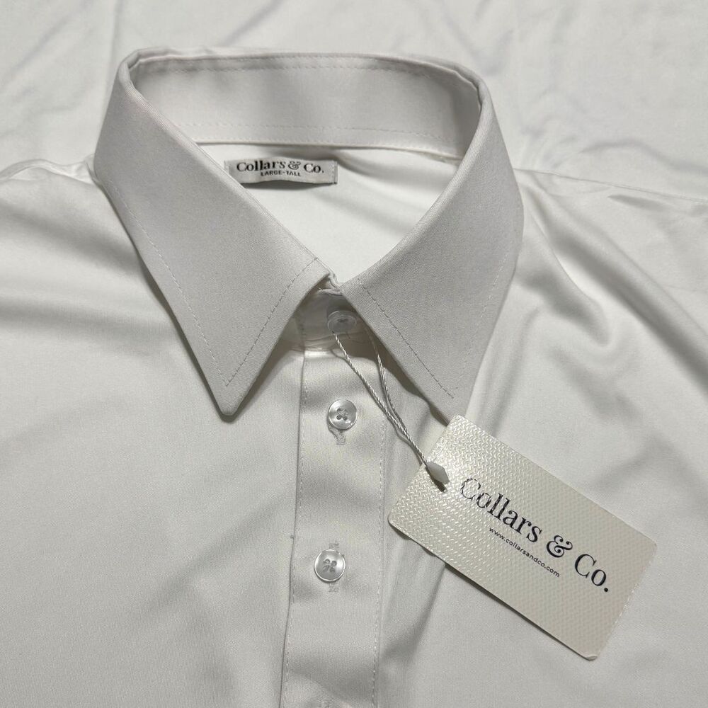 Collars & Co Mens Large Tall White English Spread Collar Dress Polo NWT